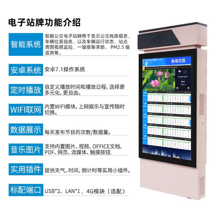 55寸室外獨(dú)立式電子公交站牌液晶廣告機(jī)(圖3)